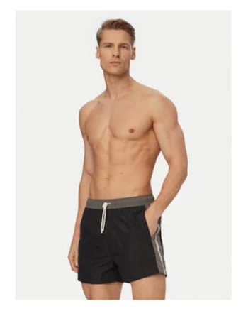 Pantaloni scurti de baie barbati,  Emporio Armani, negru, poliester, ajustare perfecta
