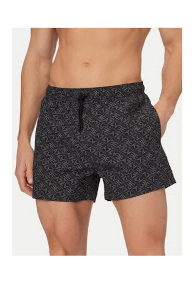 Pantaloni scurti baie barbati,  negru, poliester, imprimeu grafic