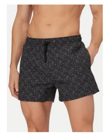Pantaloni scurti baie barbati,  negru, poliester, imprimeu grafic