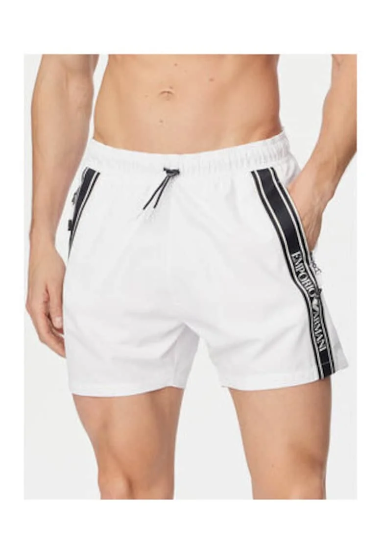 Pantaloni scurti de baie barbati,  alb/negru, poliester, croiala regular