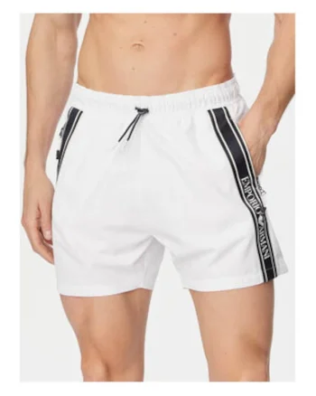 Pantaloni scurti de baie barbati,  alb/negru, poliester, croiala regular
