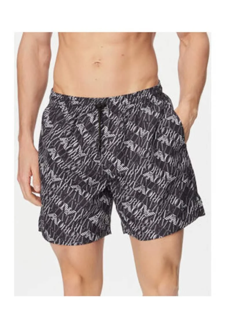 Pantaloni scurti de baie barbati,  negru/alb, poliester, croiala Regular Fit