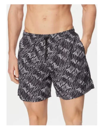 Pantaloni scurti de baie barbati,  negru/alb, poliester, croiala Regular Fit
