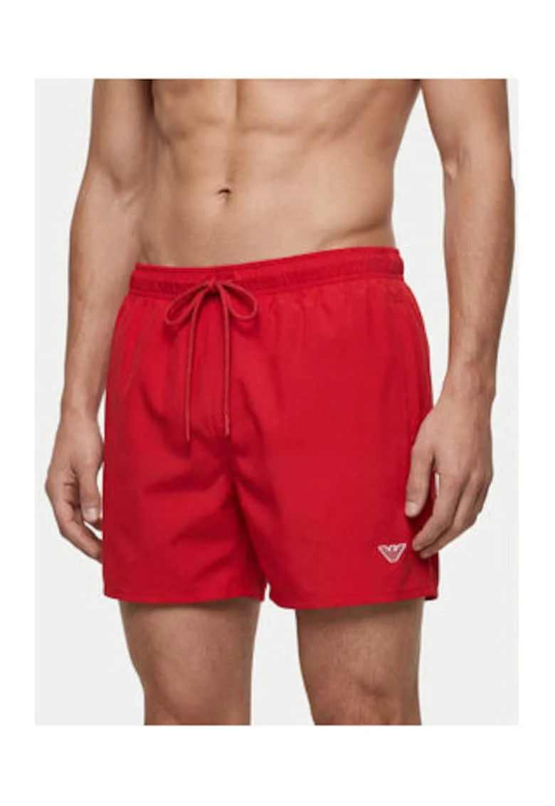 Pantaloni scurti de baie barbati,  rosu, poliester, imprimeu uni