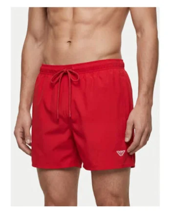 Pantaloni scurti de baie barbati,  rosu, poliester, imprimeu uni