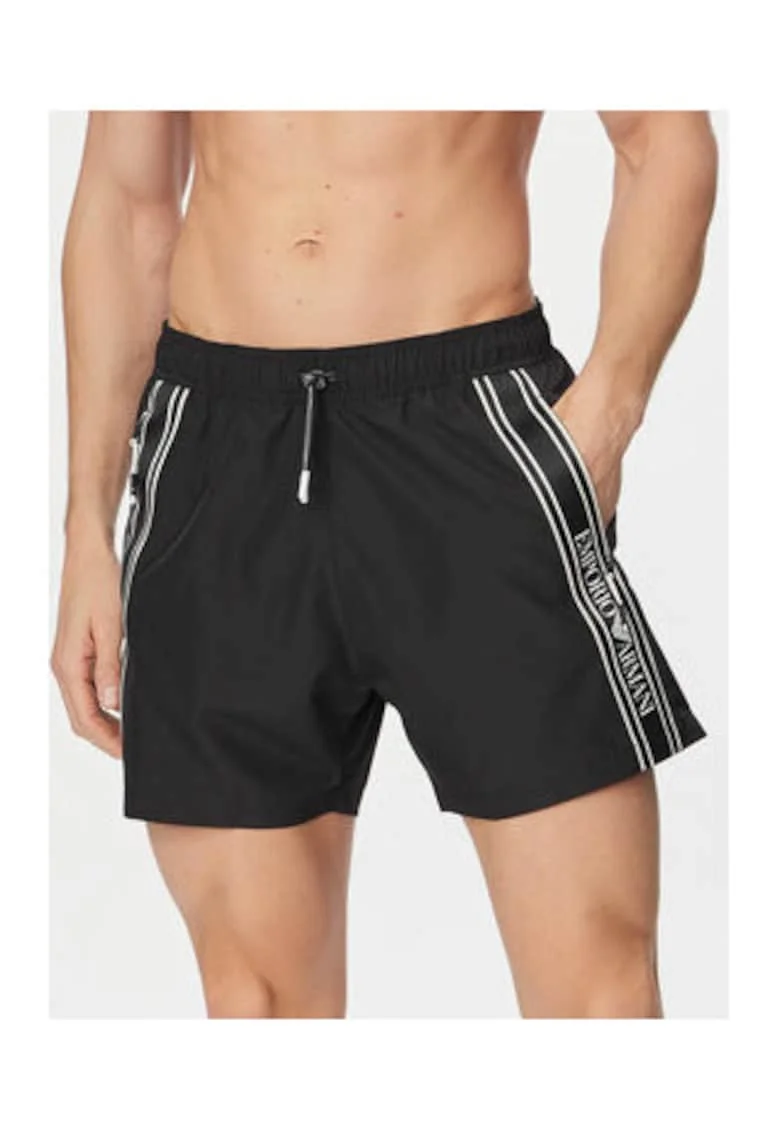 Pantaloni scurti de baie barbati,  alb/negru, poliester, croiala regular fit