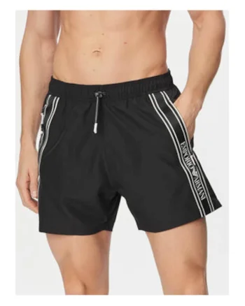Pantaloni scurti de baie barbati,  alb/negru, poliester, croiala regular fit