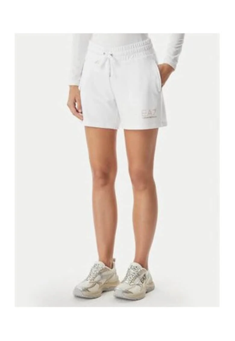 Pantaloni scurti sport de dama,  Emporio Armani, alb, material moale, croiala regular fit