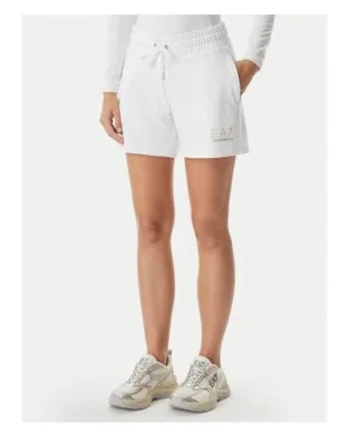 Pantaloni scurti sport de dama,  Emporio Armani, alb, material moale, croiala regular fit