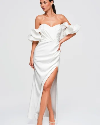 Rochie maxi eleganta cu decolteu in forma de inima OM-DLR396, Ecru