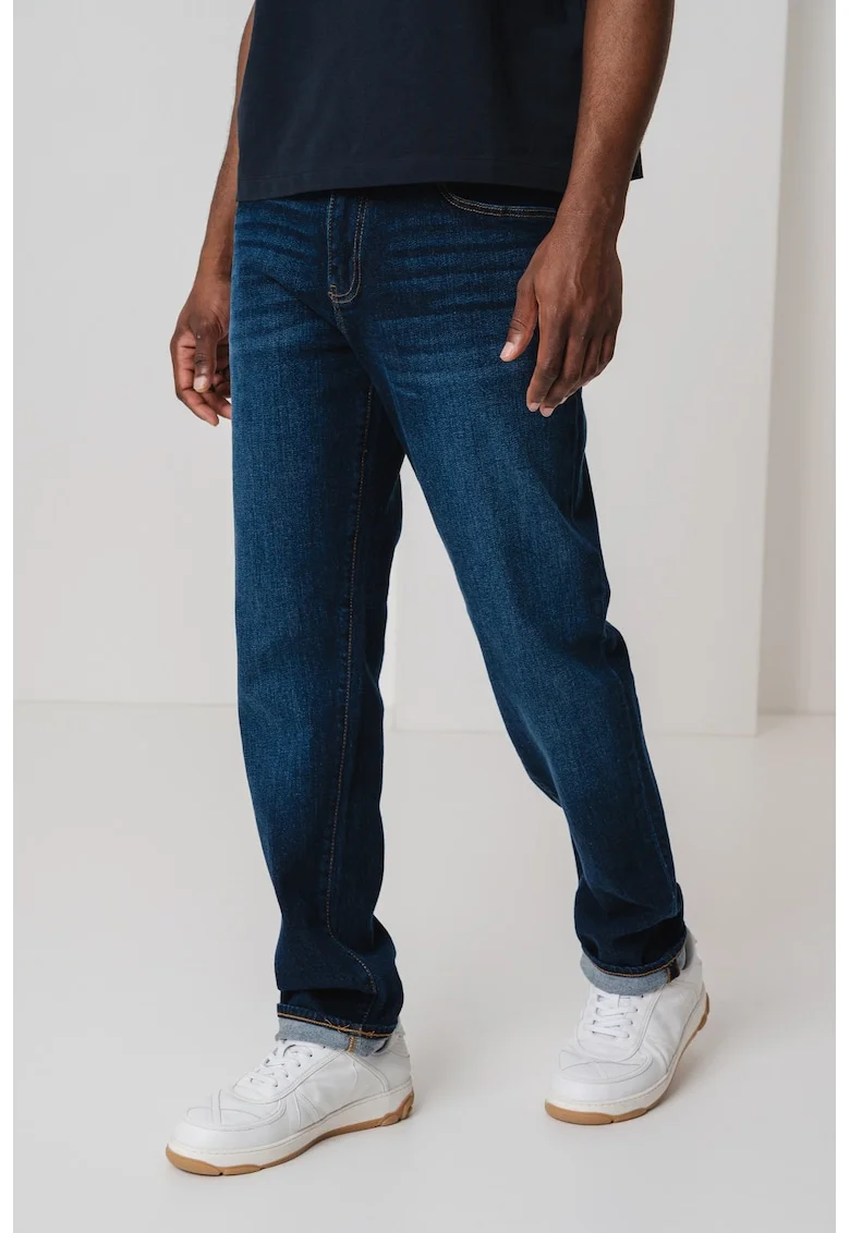 Blugi relaxed fit cu talie medie, Albastru inchis