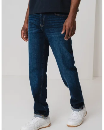 Blugi relaxed fit cu talie medie, Albastru inchis