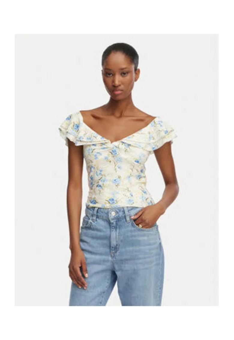 Bluza dama  floral multicolor, Bej/Multicolor/Albastru