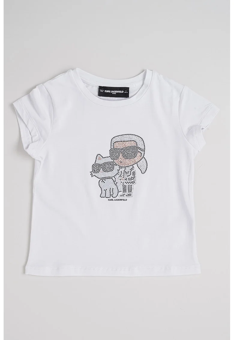 Tricou din amestec de modal cu aplicatii si logo, Alb