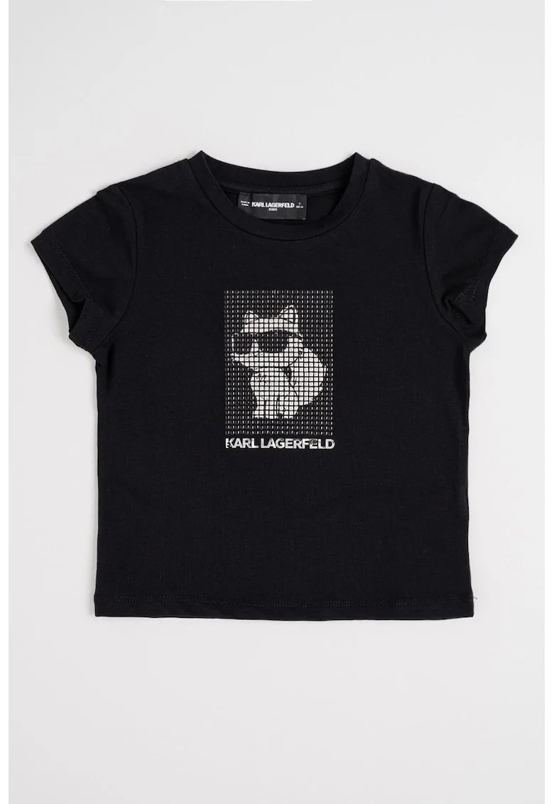 Tricou din amestec de modal cu aplicatii si logo, Negru
