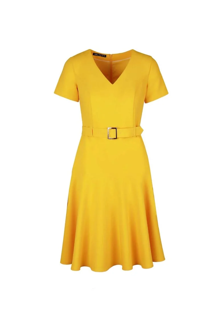 Rochie evazata cu decolteu in V, Galben