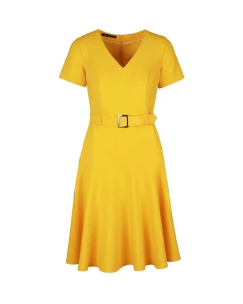 Rochie evazata cu decolteu in V, Galben