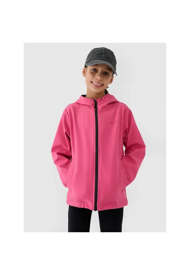 Jacheta softshell pentru fete,  rezistenta la vant, gluga, poliester, roz, hidrofob