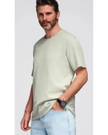 Tricou cu textura tip waffle si decolteu rotund  OM-TSCT-0197, Verde fistic