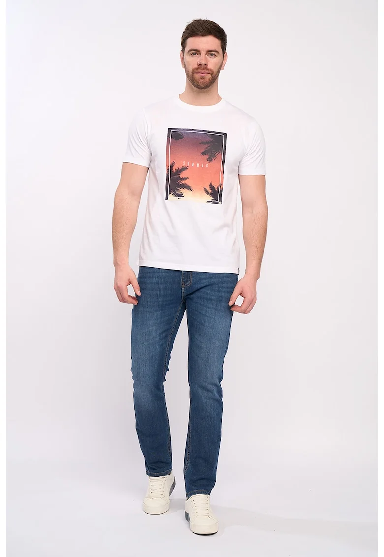 Tricou de bumbac cu imprimeu foto, Alb/Portocaliu