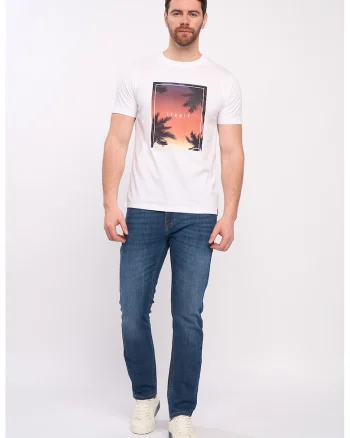 Tricou de bumbac cu imprimeu foto, Alb/Portocaliu