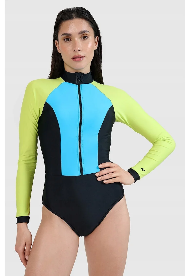 Costum de baie dama  maneca lunga, albastru, material elastic