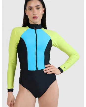 Costum de baie dama  maneca lunga, albastru, material elastic