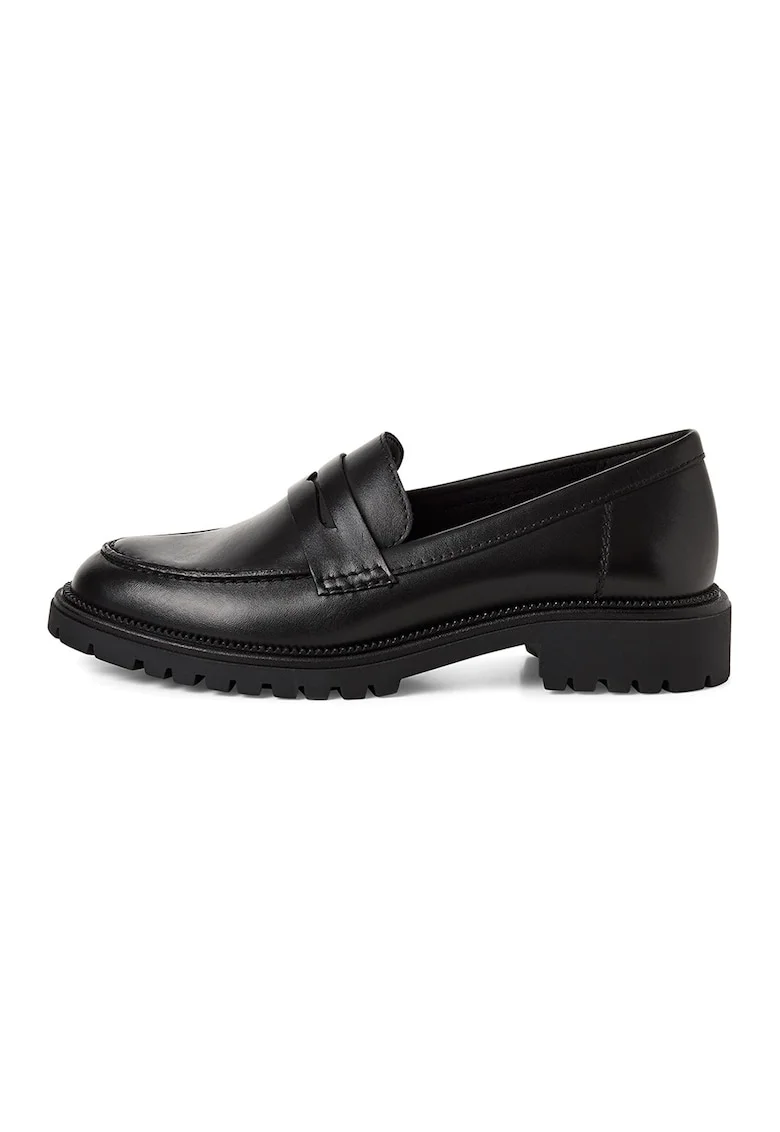Pantofi loafer din piele cu varf rotund, Negru
