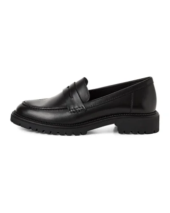 Pantofi loafer din piele cu varf rotund, Negru