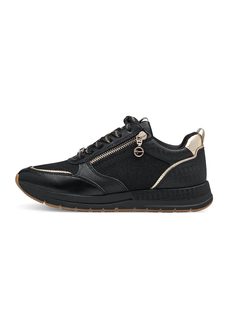 Pantofi sport cu garnituri din piele ecologica si material textil, Auriu/Negru