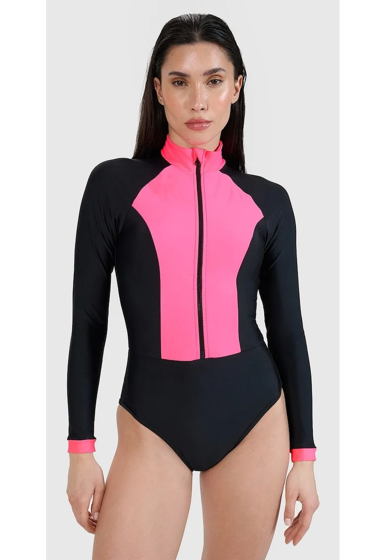 Costum de baie dama  maneca lunga, roz, material elastan