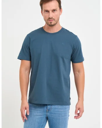Tricou de bumbac cu decolteu la baza gatului, Albastru prafuit
