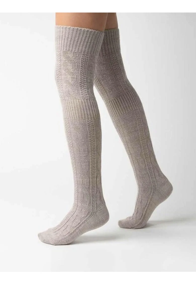 Jambiere lana bej peste genunchi  S089-010, Bej