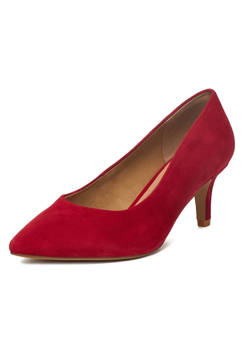 Pantofi dama  piele intoarsa, varf ascutit, toc stiletto, rosu