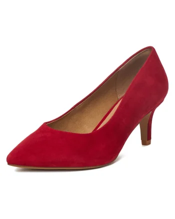 Pantofi dama  piele intoarsa, varf ascutit, toc stiletto, rosu
