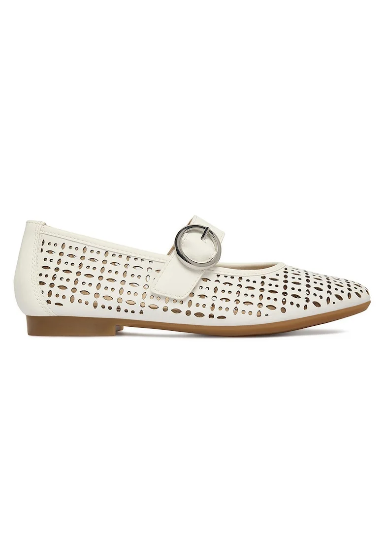 Balerini  piele naturala, alb, velcro, Alb
