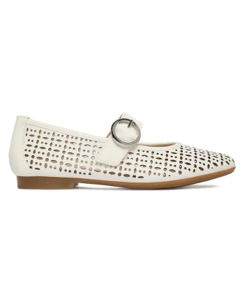Balerini  piele naturala, alb, velcro, Alb