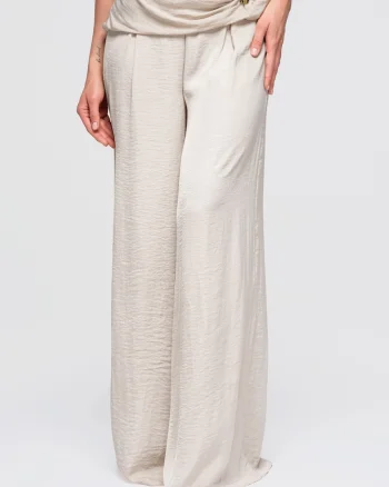 Pantaloni dama cu talie inalta, croiala larga, Bej