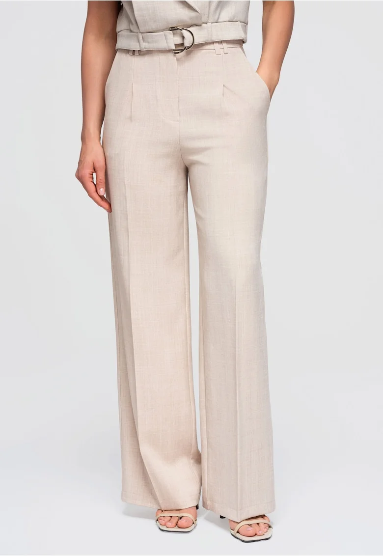 Pantaloni dama cu talie inalta, linie larga, Bej