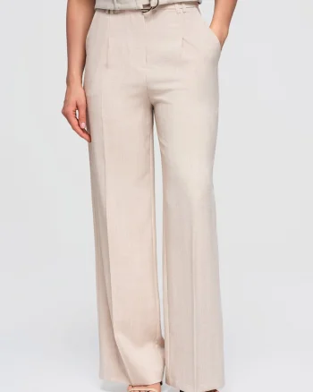 Pantaloni dama cu talie inalta, linie larga, Bej