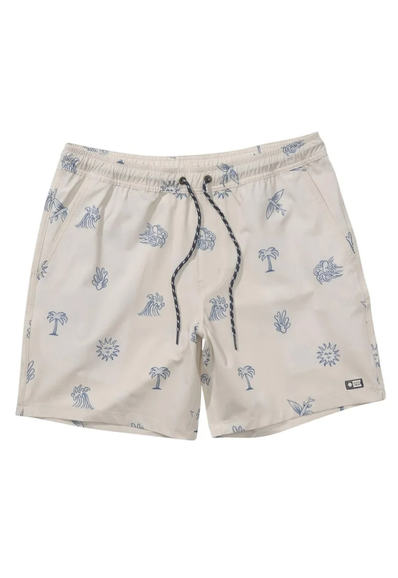 Pantaloni scurti de baie cu imprimeu tropical Good Vibes