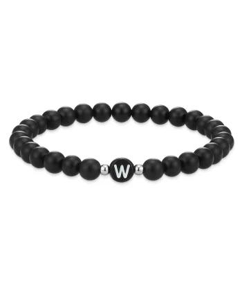 Bratara unisex din agat decorata cu litera W, Negru