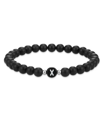 Bratara unisex din agat decorata cu litera X, Negru