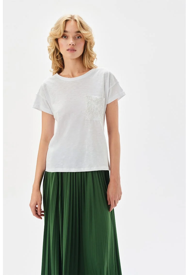 Tricou din bumbac cu buzunar pe piept, Alb