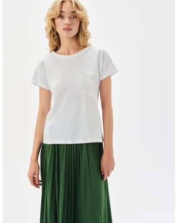 Tricou din bumbac cu buzunar pe piept, Alb