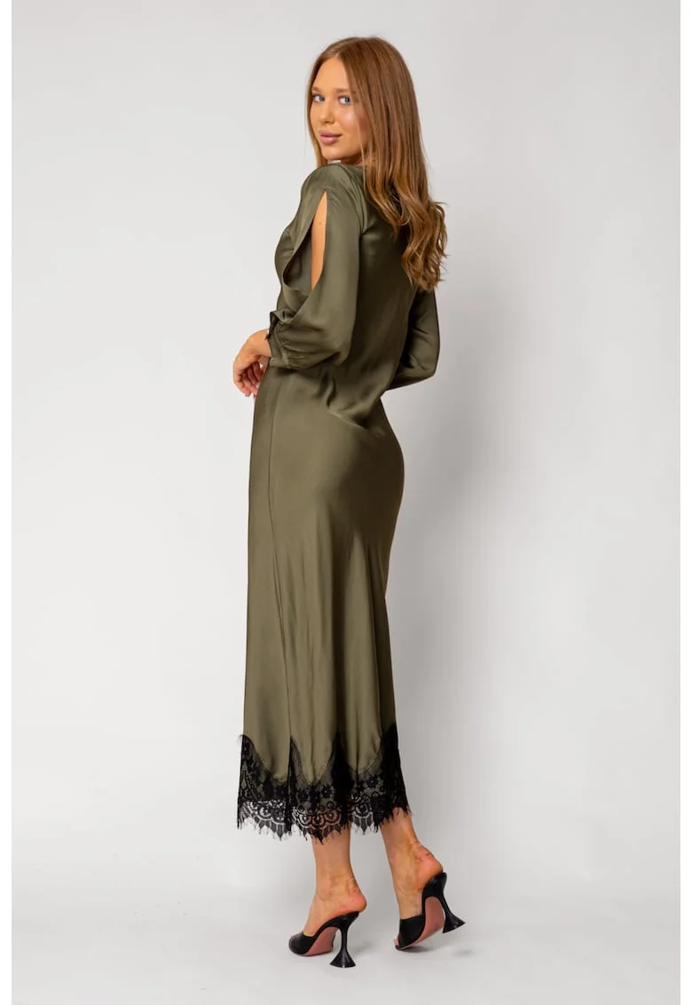 Rochie lunga cu dantela Kaki 18258, Kaki