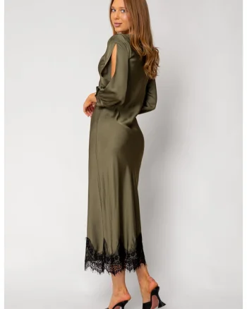 Rochie lunga cu dantela Kaki 18258, Kaki