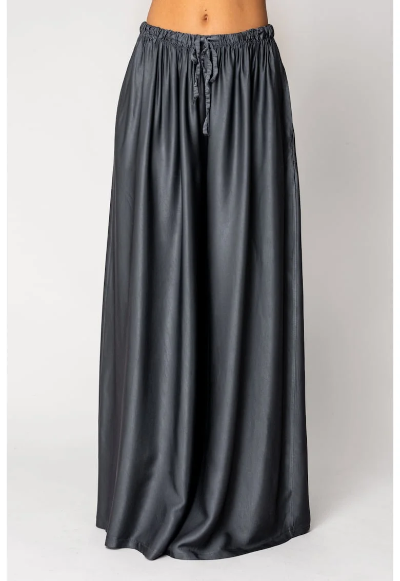 Pantaloni lung din mix de matase Grey Anthracite 18040, Gri cenusiu