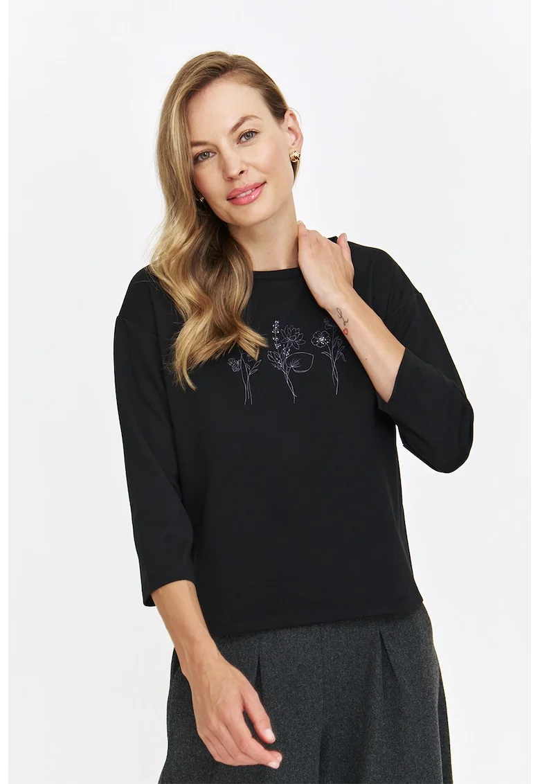 Bluza cu maneci 3/4, Negru/Alb murdar