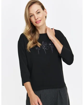 Bluza cu maneci 3/4, Negru/Alb murdar